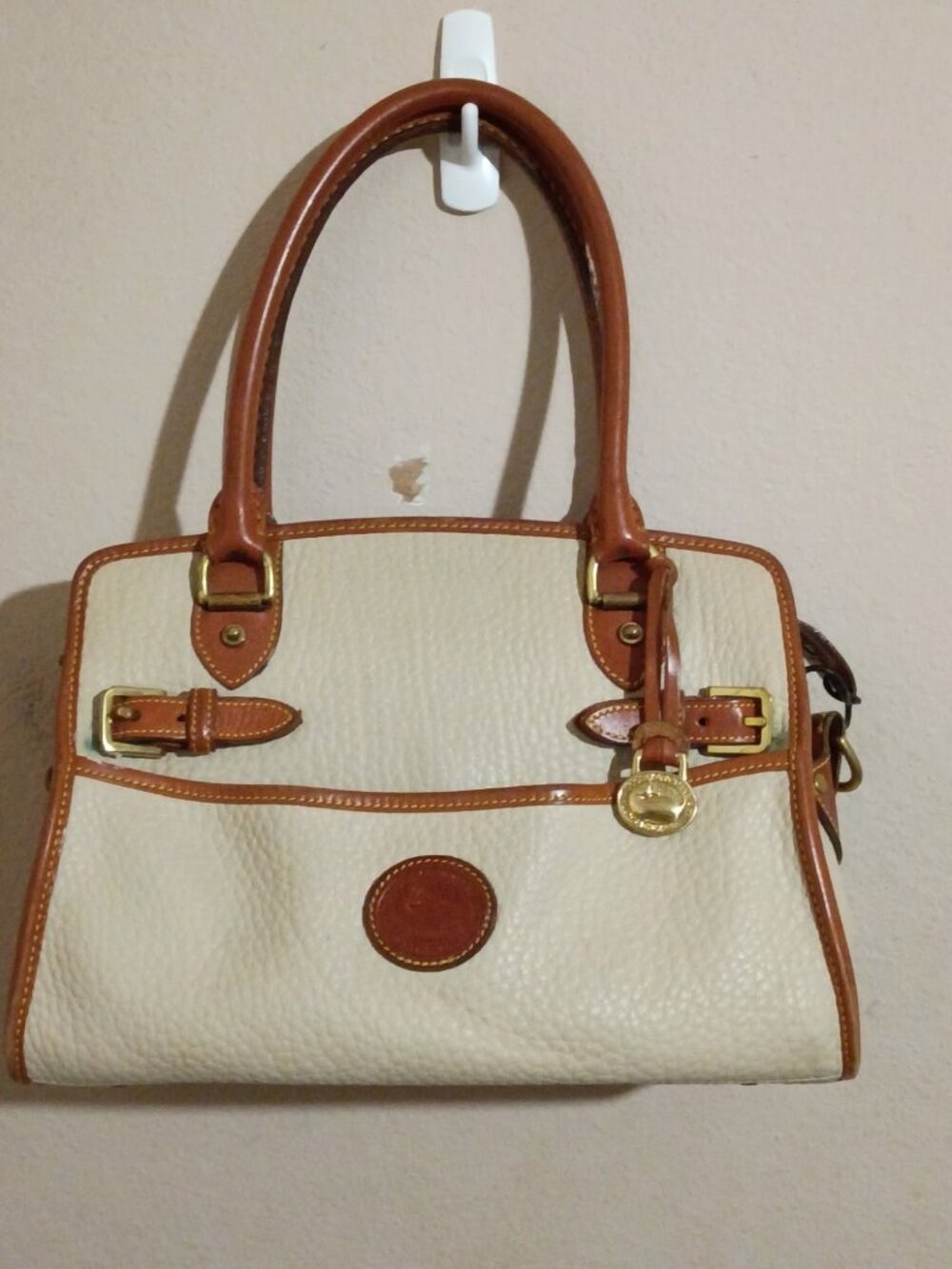 Dooney & Bourke Ivory Brown Leather Satchel Original Vintage Bag